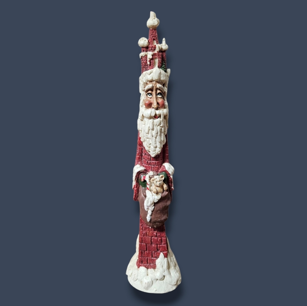 Vtg Santa Claus Figure Distressed Christmas Decor Red Brick Chimney 11" Pencil